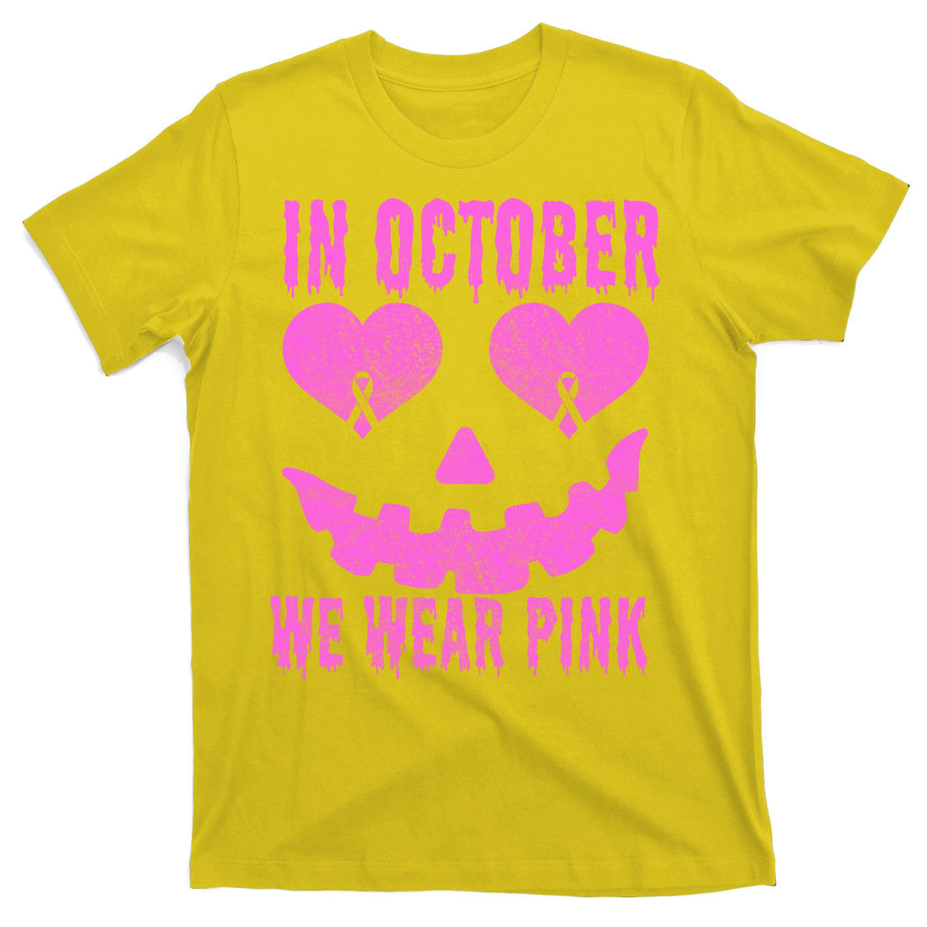 In October We Wear Pink Breast Cancer Pink Jackolantern Halloween T-Shirt