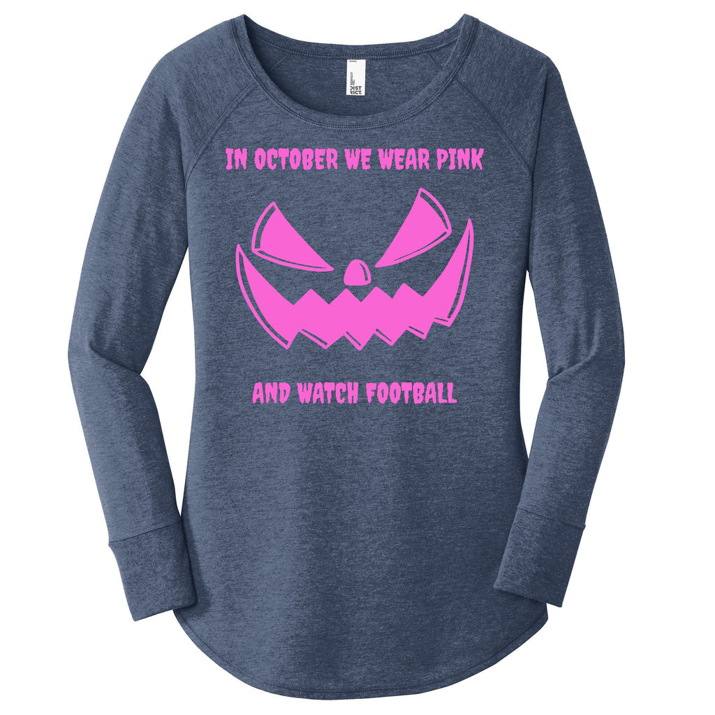 In October We Wear Pink And Watch Football Breast Cancer Women's Perfect Tri Tunic Long Sleeve Shirt