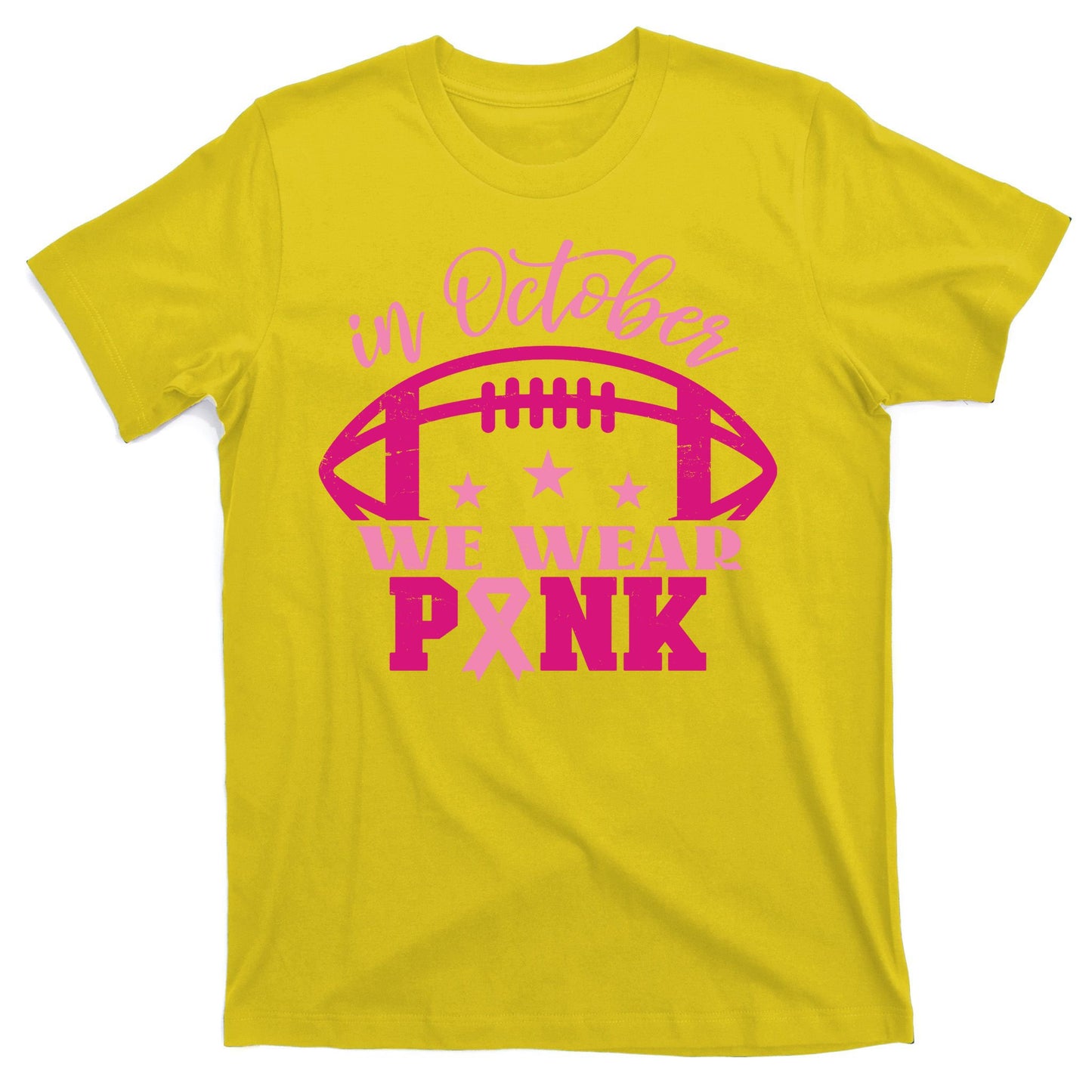 In October We Wear Pink Football Ribbon T-Shirt
