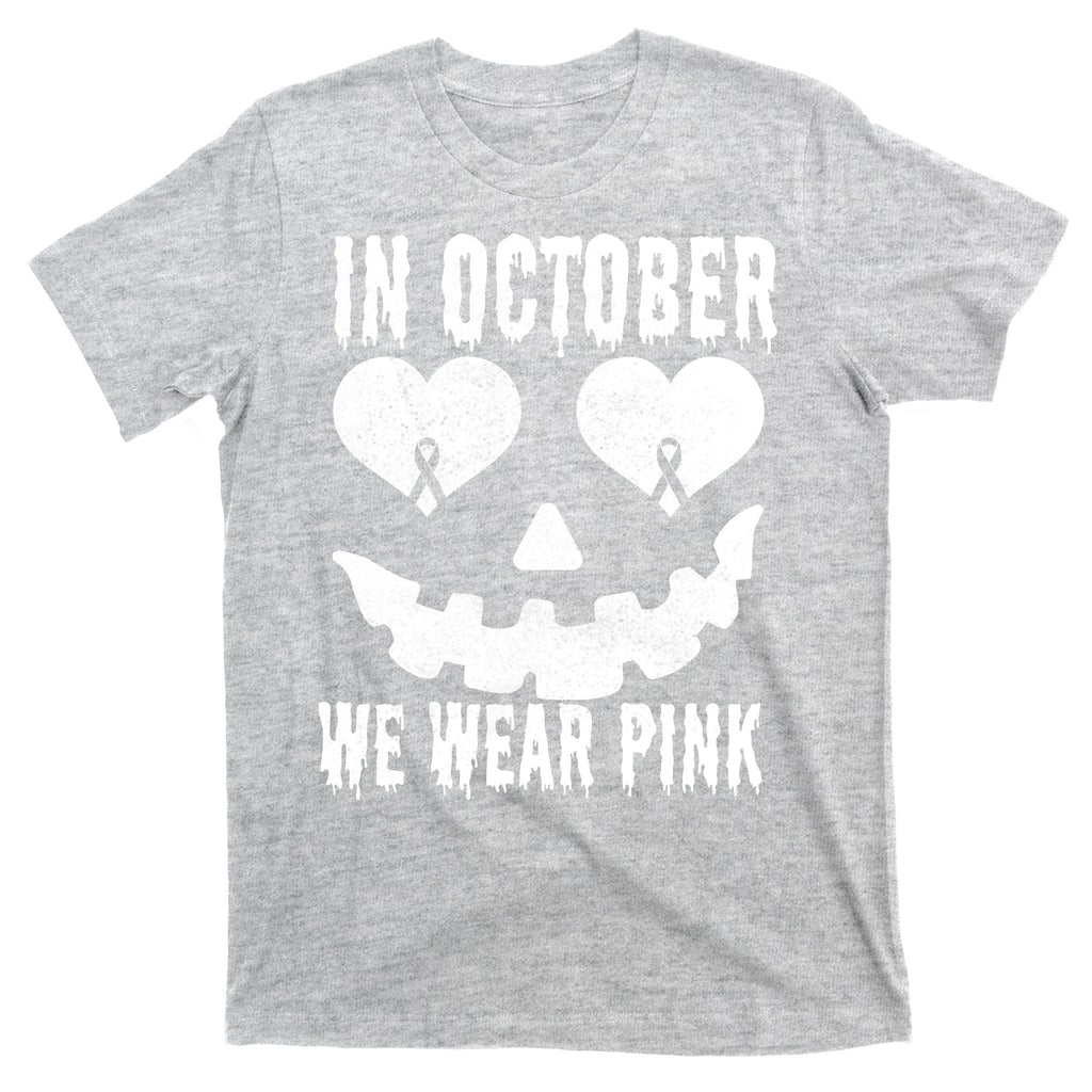 In October We Wear Pink Breast Cancer Jackolantern Halloween T-Shirt