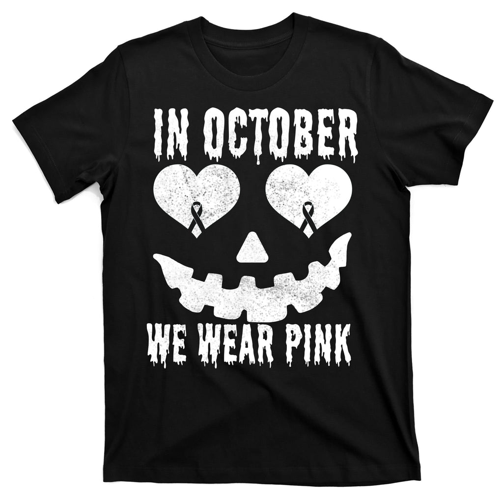 In October We Wear Pink Breast Cancer Jackolantern Halloween T-Shirt