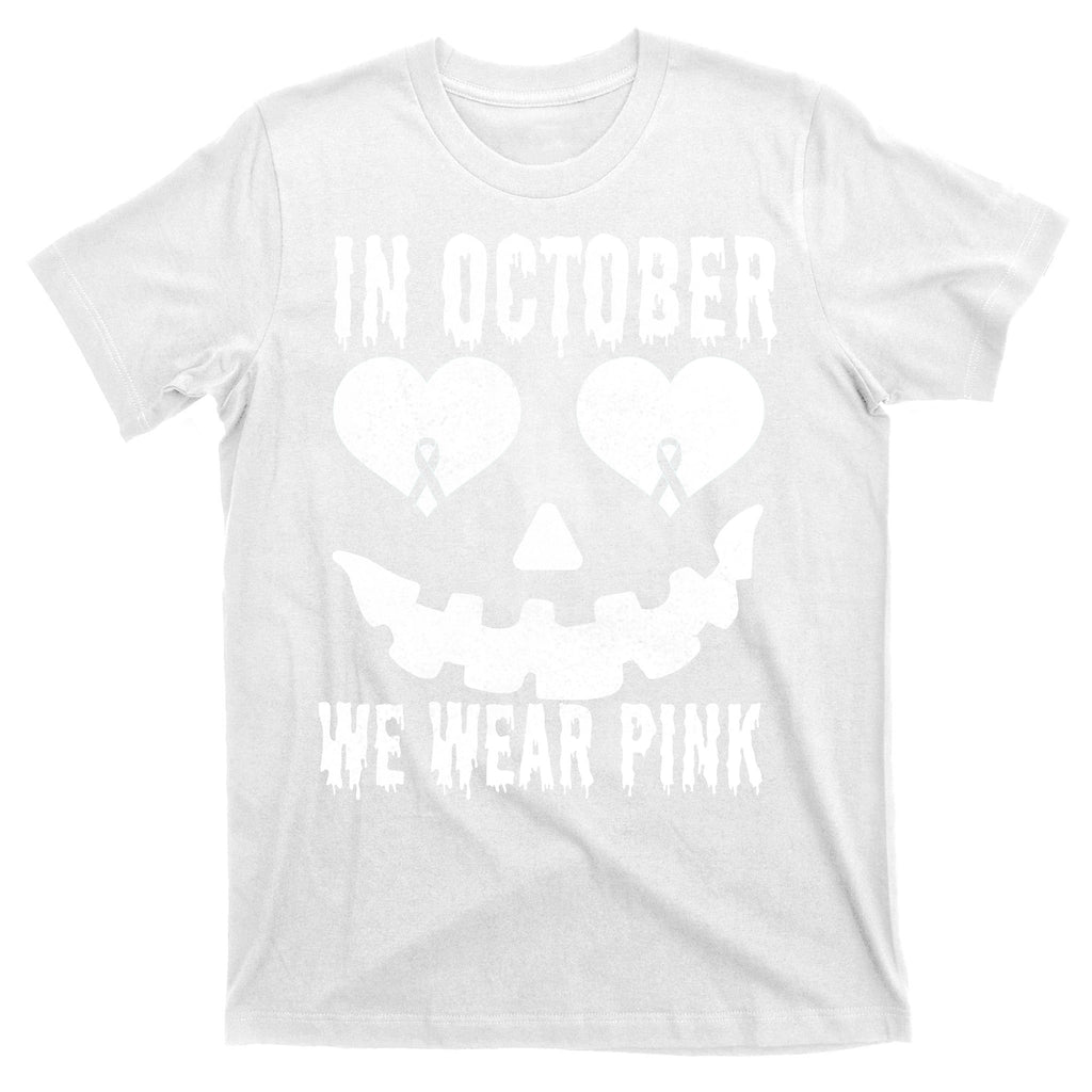 In October We Wear Pink Breast Cancer Jackolantern Halloween T-Shirt