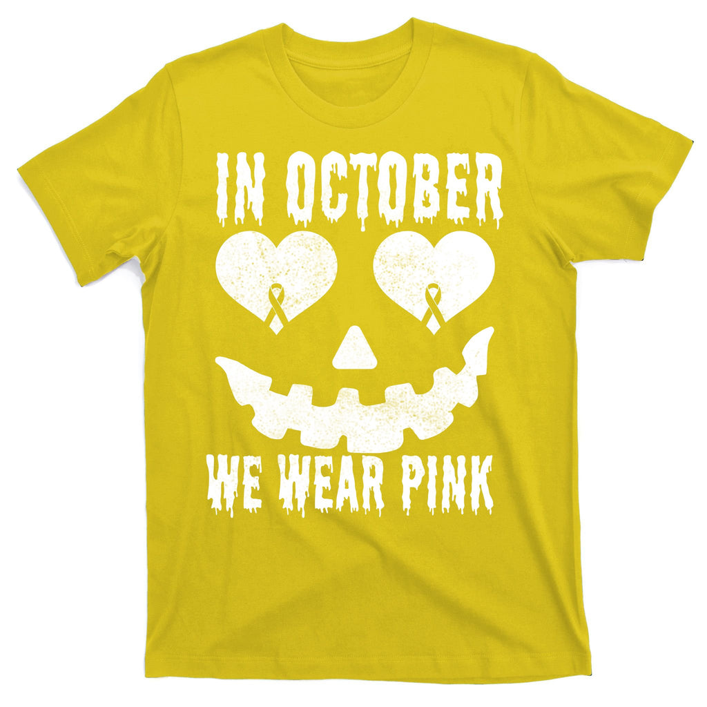 In October We Wear Pink Breast Cancer Jackolantern Halloween T-Shirt