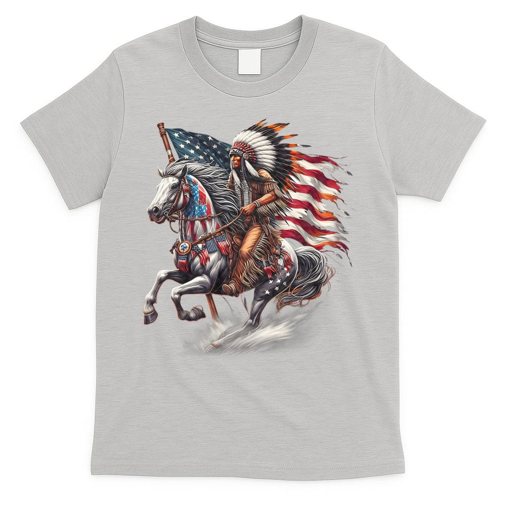Indigenous Peoples Day 4th Of July Native American Day Flag Indian Riding Horse T-Shirt