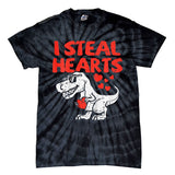 I Steal Hearts Trex Dino Baby Valentines Day Tie-Dye T-Shirt