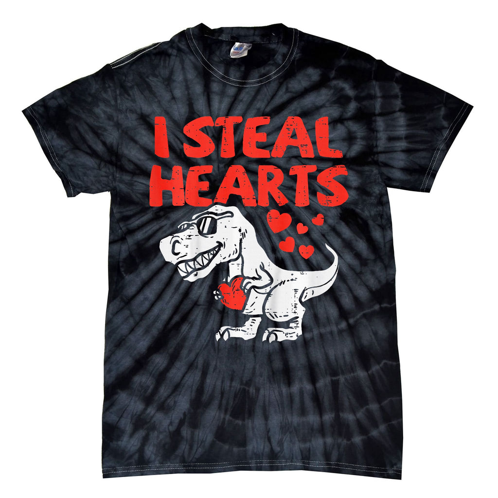 I Steal Hearts Trex Dino Baby Valentines Day Tie-Dye T-Shirt