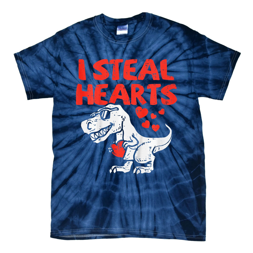 I Steal Hearts Trex Dino Baby Valentines Day Tie-Dye T-Shirt