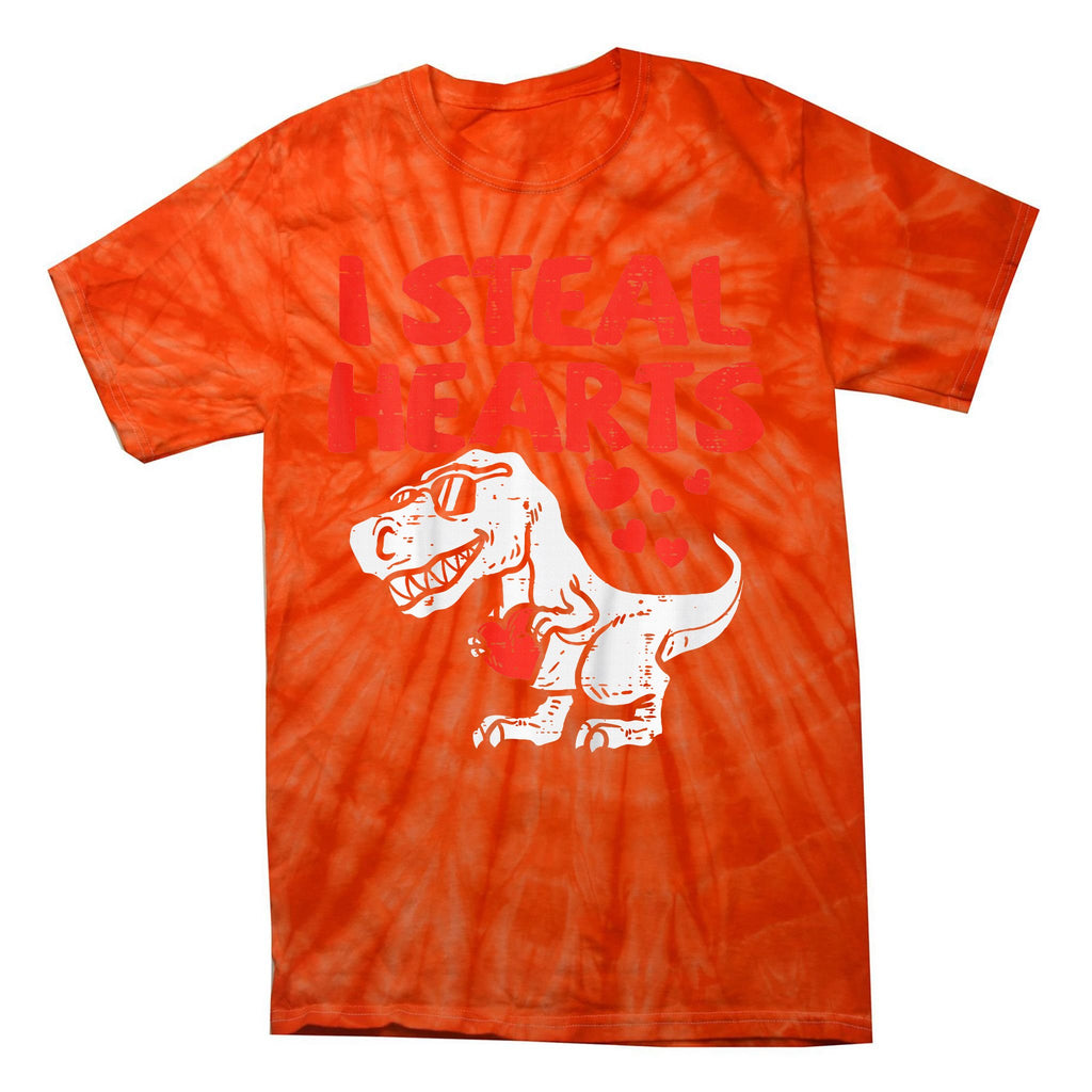 I Steal Hearts Trex Dino Baby Valentines Day Tie-Dye T-Shirt