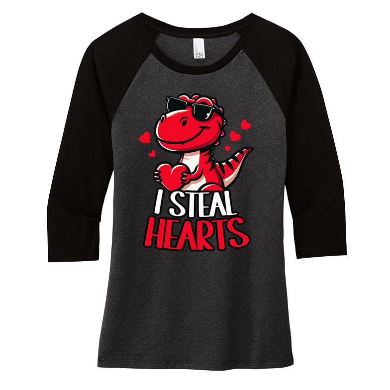 I Steal Hearts Trex Dino ValentineS Day Son Women's Tri-Blend 3/4-Sleeve Raglan Shirt