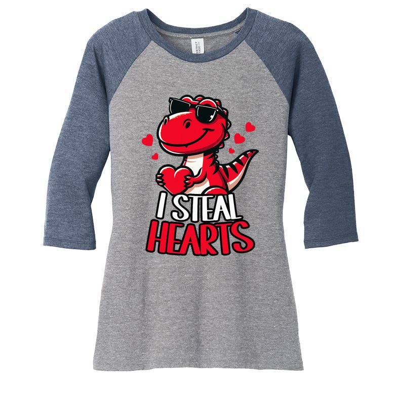 I Steal Hearts Trex Dino ValentineS Day Son Women's Tri-Blend 3/4-Sleeve Raglan Shirt