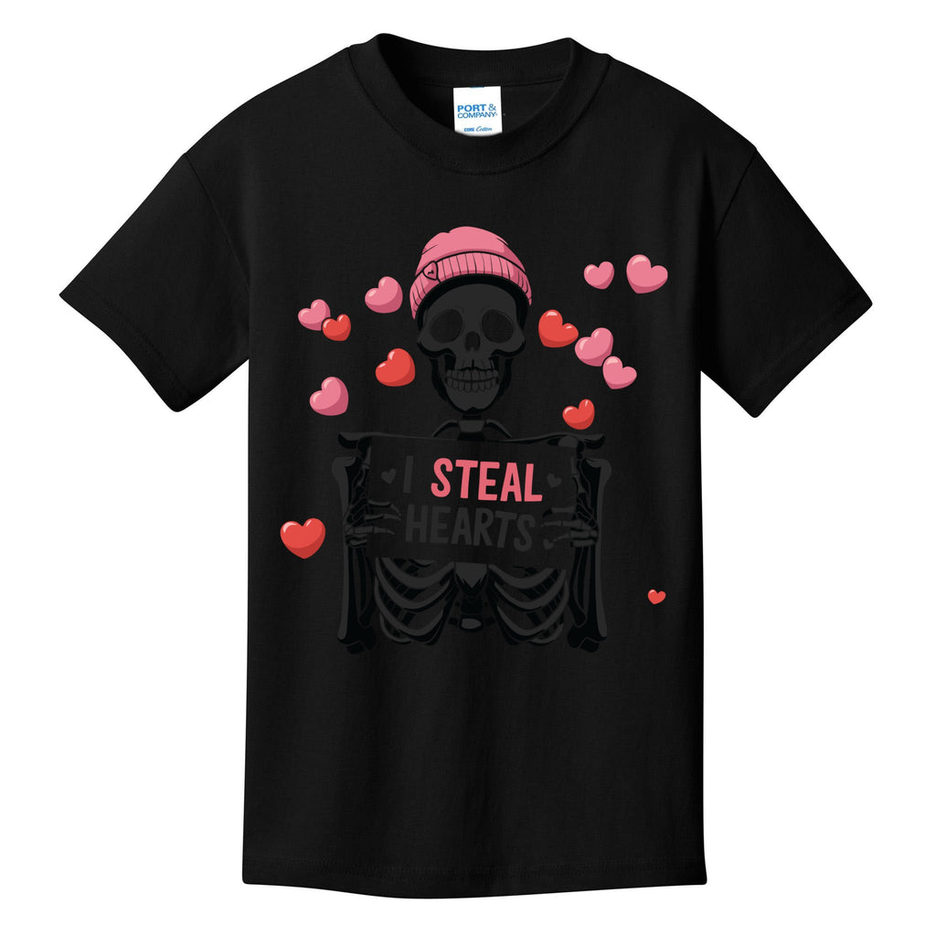 I Steal Hearts Funny Skeleton Valentine Kids T-Shirt
