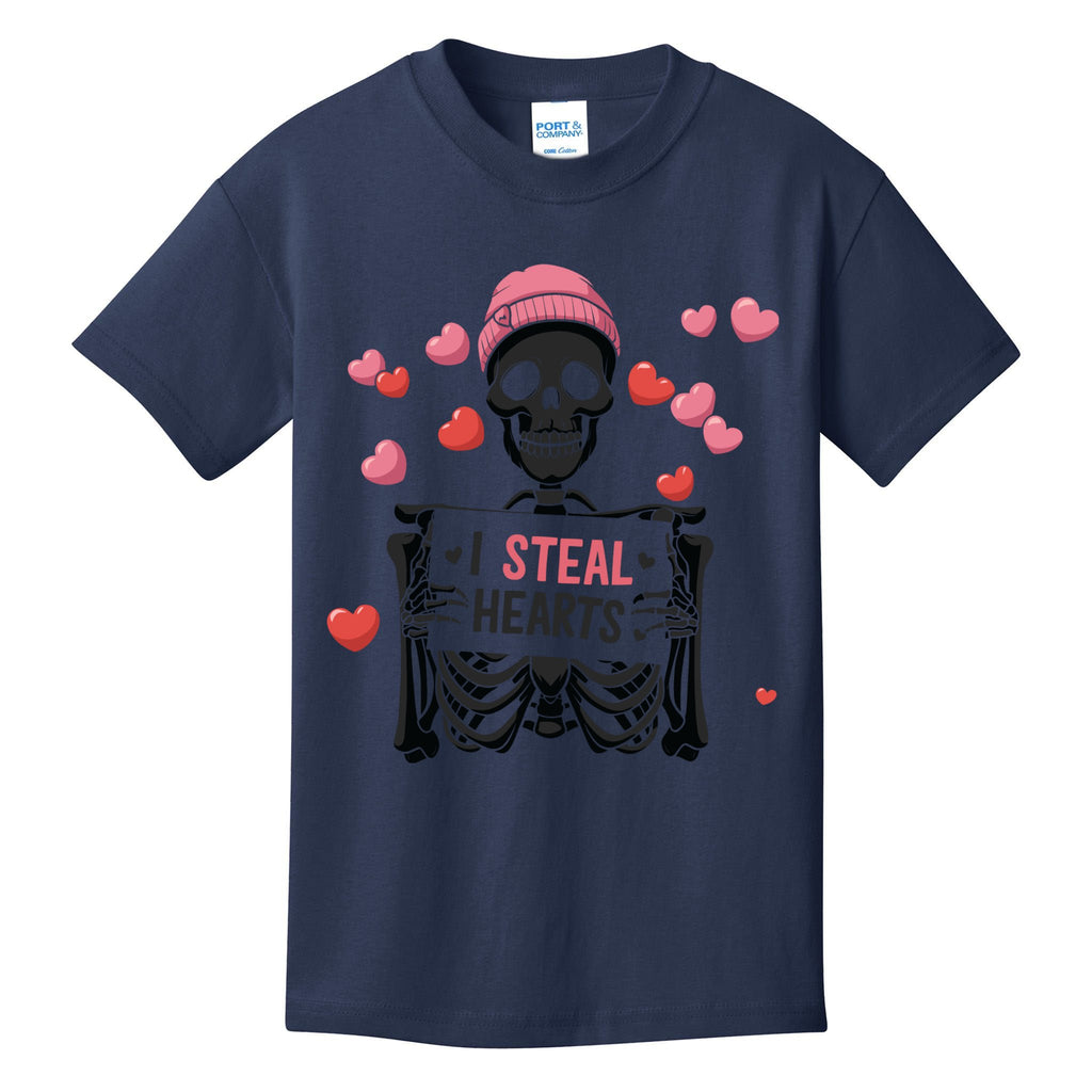 I Steal Hearts Funny Skeleton Valentine Kids T-Shirt