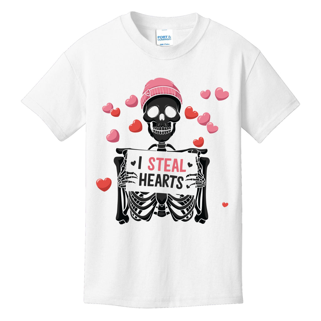 I Steal Hearts Funny Skeleton Valentine Kids T-Shirt