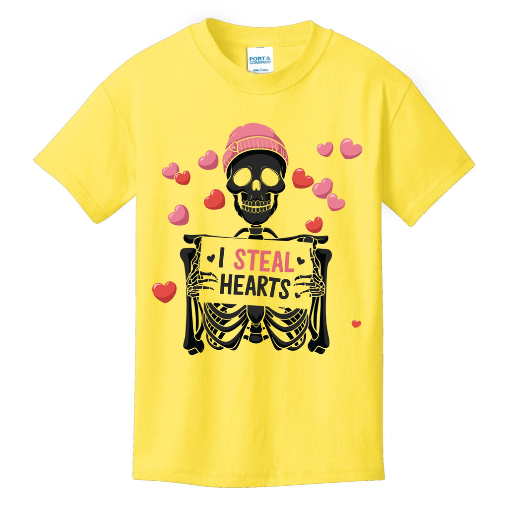 I Steal Hearts Funny Skeleton Valentine Kids T-Shirt