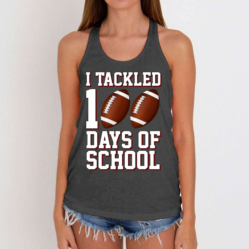 I Tackled 100 Days Of School Football Women's Knotted Racerback Tank