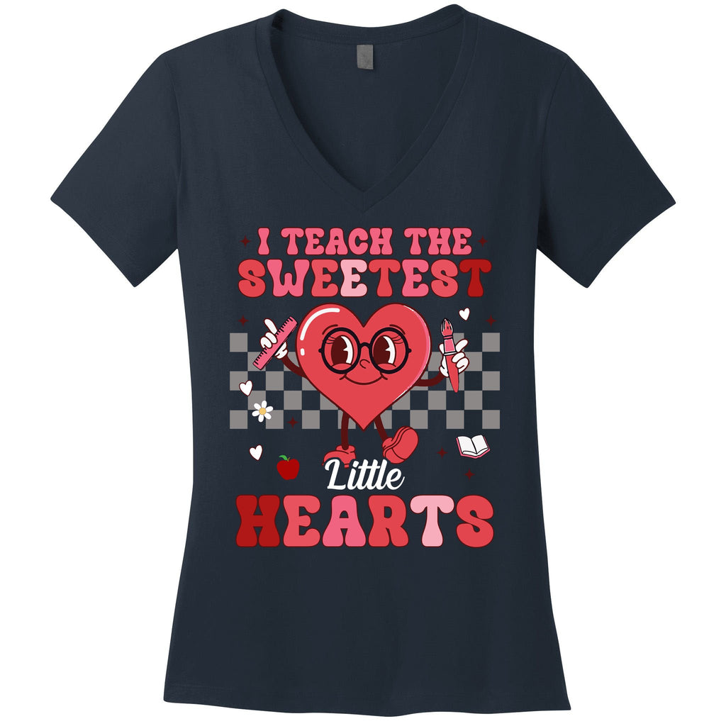 I Teach The Sweetest Little Hearts Valentines Day Teacher Women's V-Neck T-Shirt