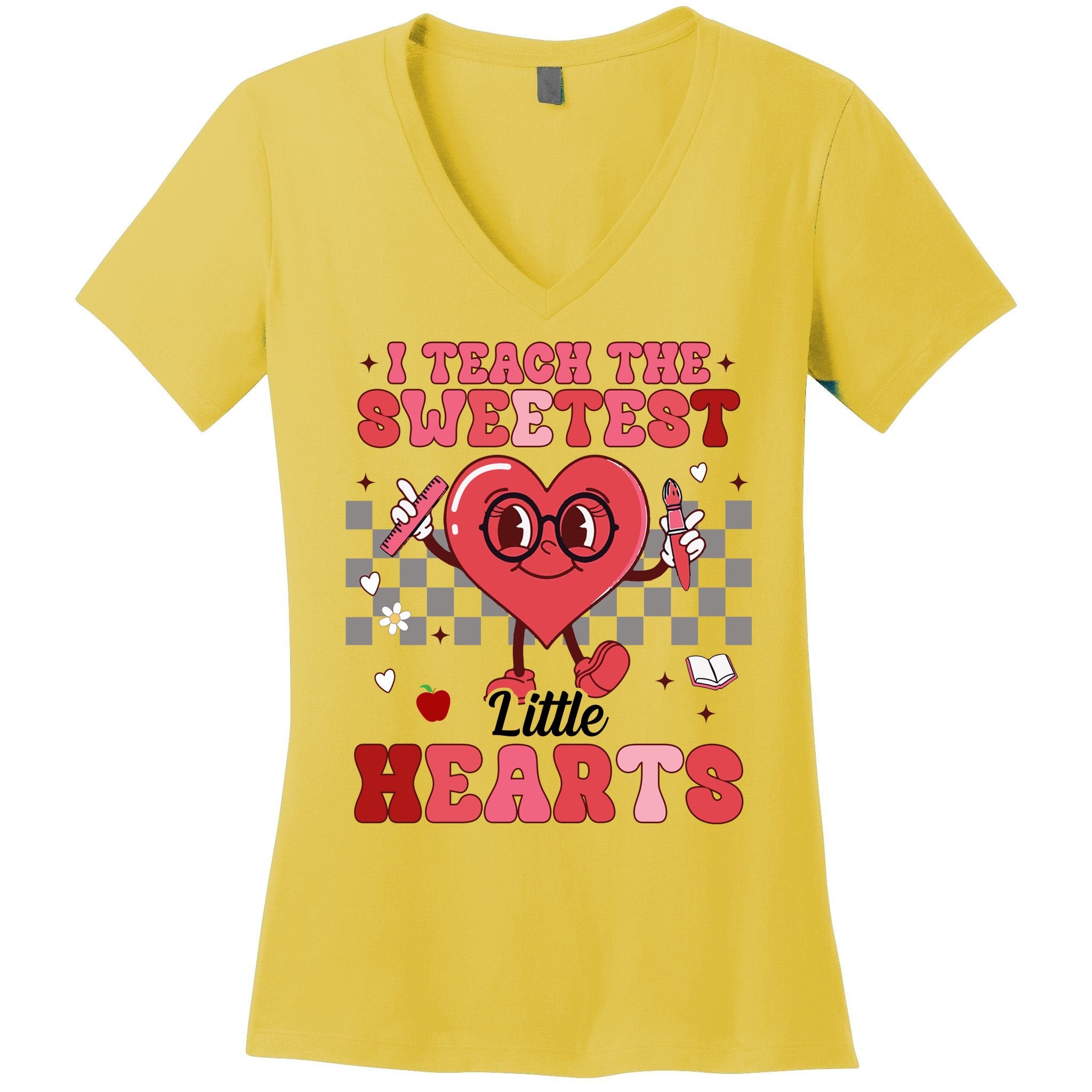 I Teach The Sweetest Little Hearts Valentines Day Teacher Women's V-Neck T-Shirt