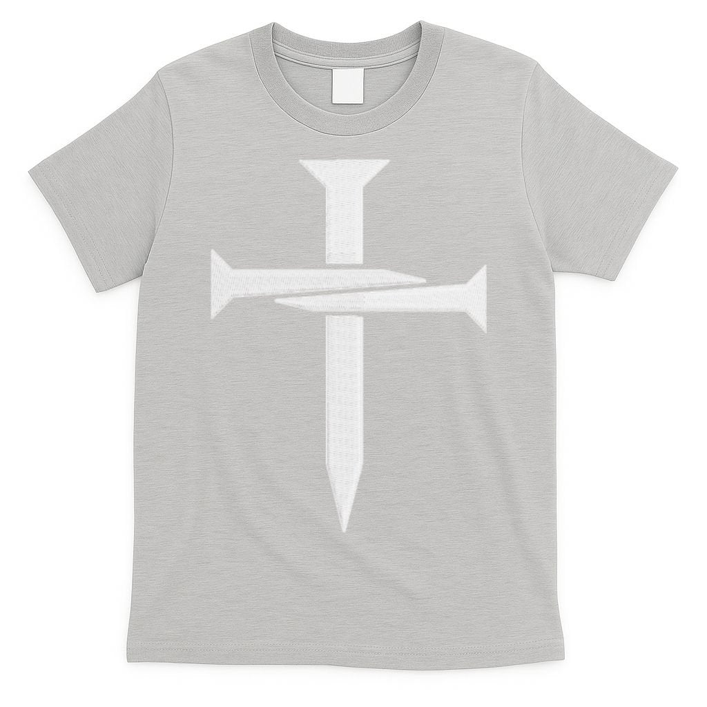 Jesus 3 Nails Cross Christian Faith Catholic King Of Kings Embroidered T-Shirt