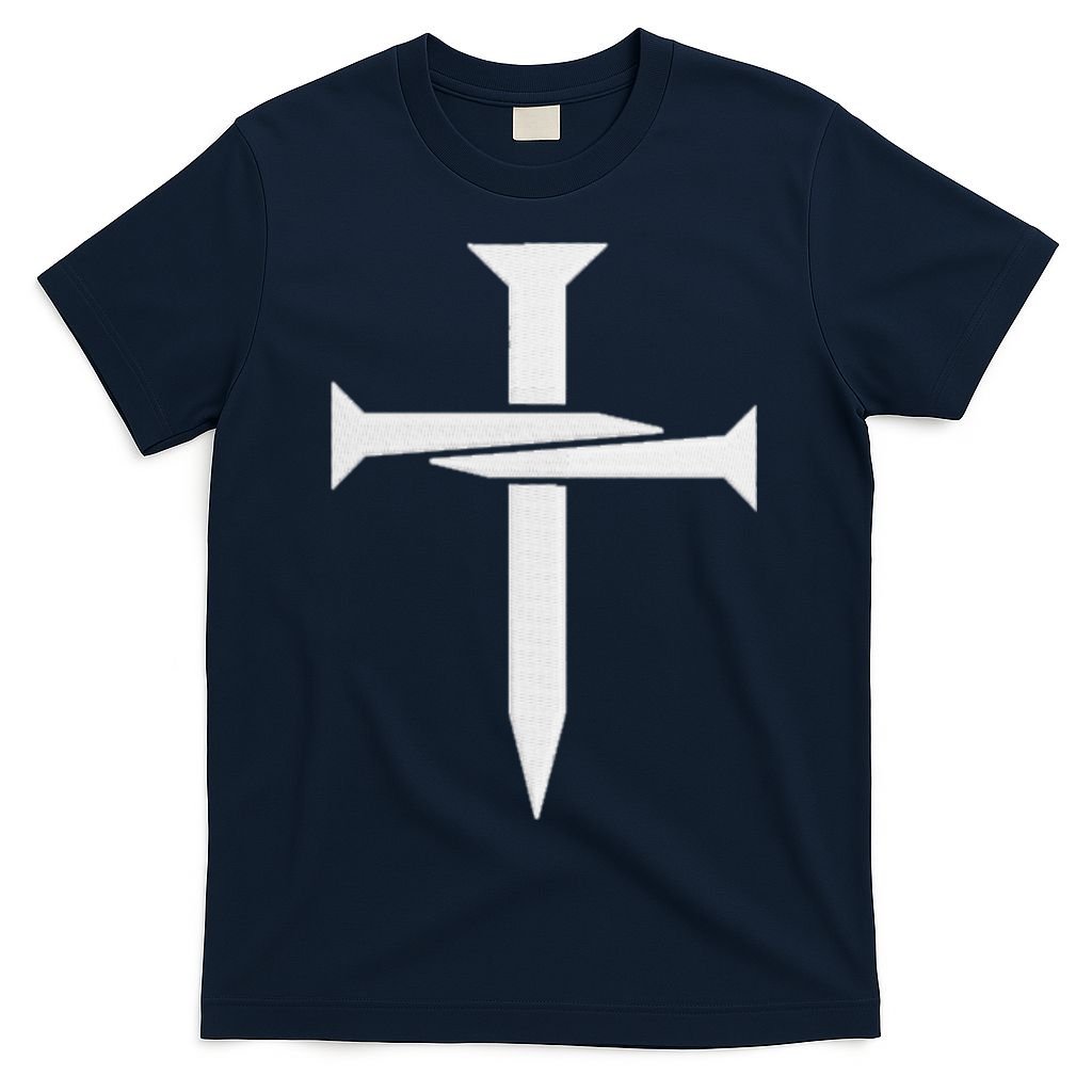 Jesus 3 Nails Cross Christian Faith Catholic King Of Kings Embroidered T-Shirt