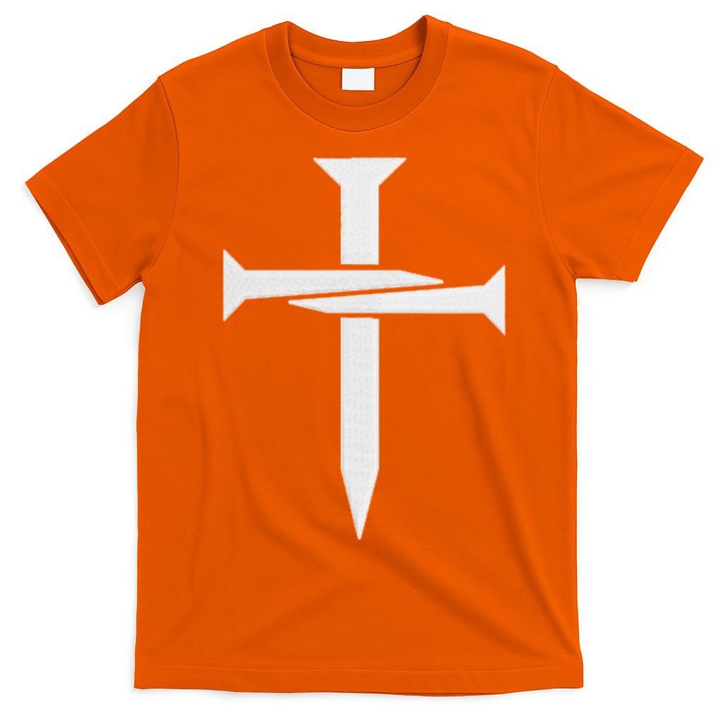 Jesus 3 Nails Cross Christian Faith Catholic King Of Kings Embroidered T-Shirt