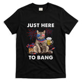 Just Here To Bang Usa Flag Funny Beer 4th Of July Cat Lover T-Shirt