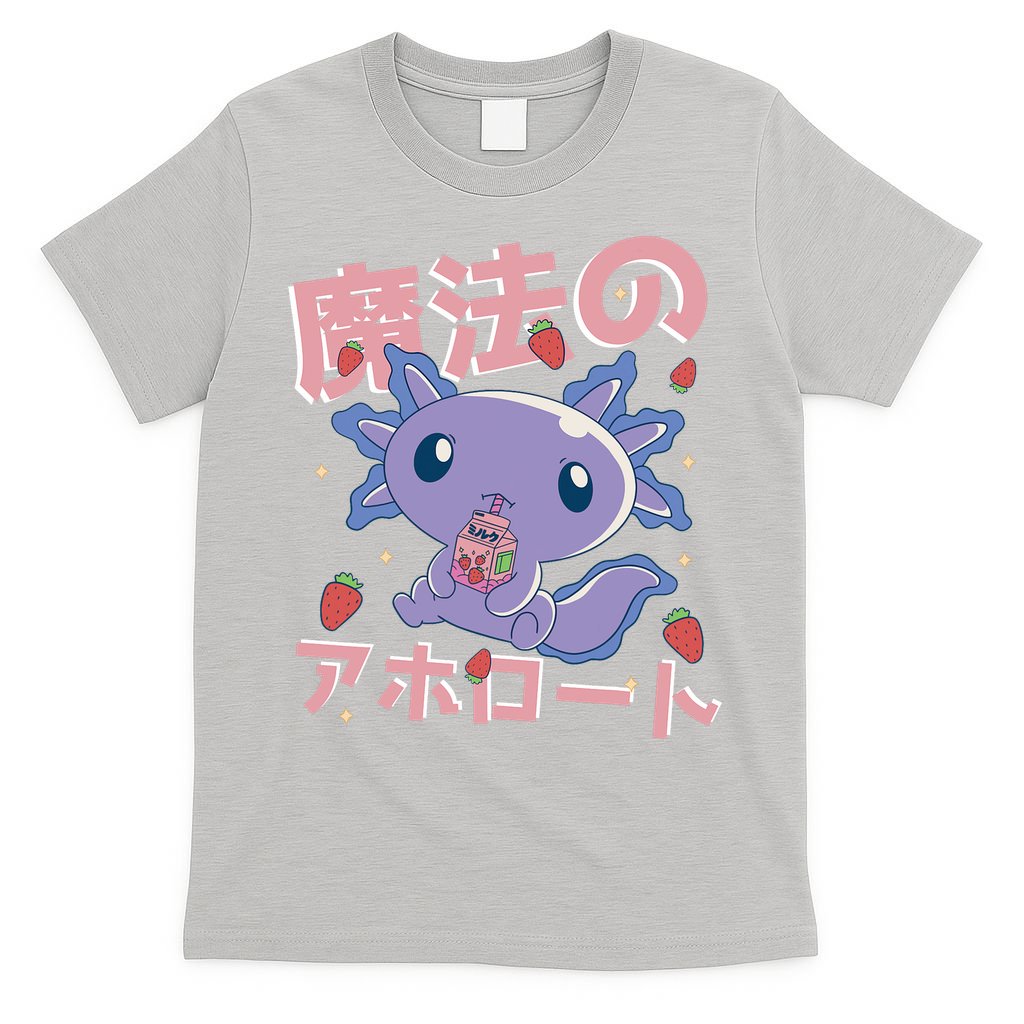 Kawaii Axolotl Strawberry Milk Shake Japanese Anime T-Shirt