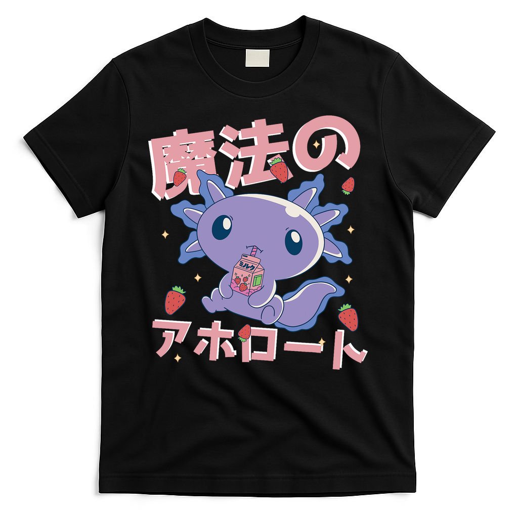 Kawaii Axolotl Strawberry Milk Shake Japanese Anime T-Shirt