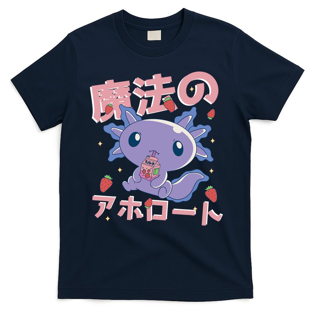 Kawaii Axolotl Strawberry Milk Shake Japanese Anime T-Shirt
