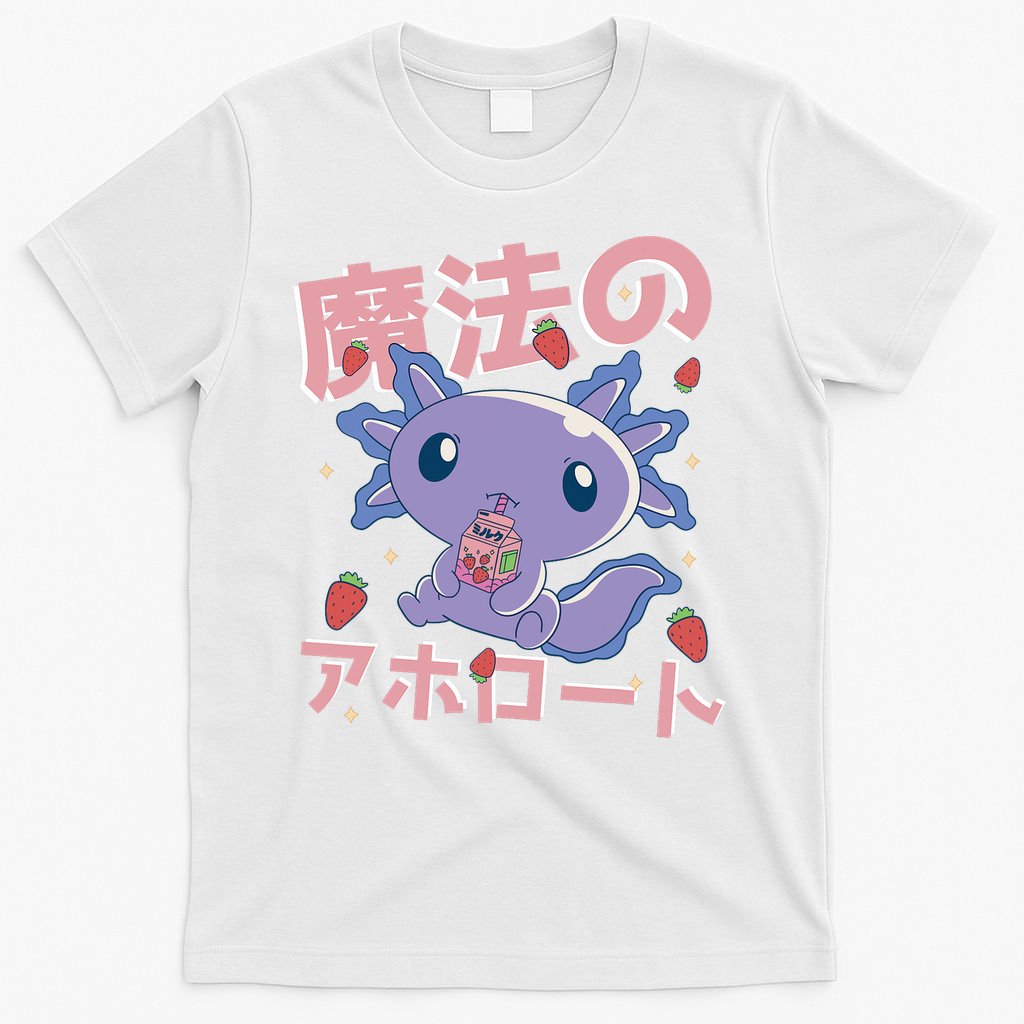 Kawaii Axolotl Strawberry Milk Shake Japanese Anime T-Shirt