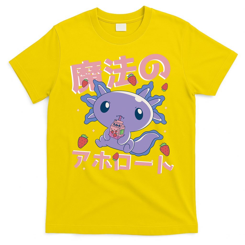 Kawaii Axolotl Strawberry Milk Shake Japanese Anime T-Shirt