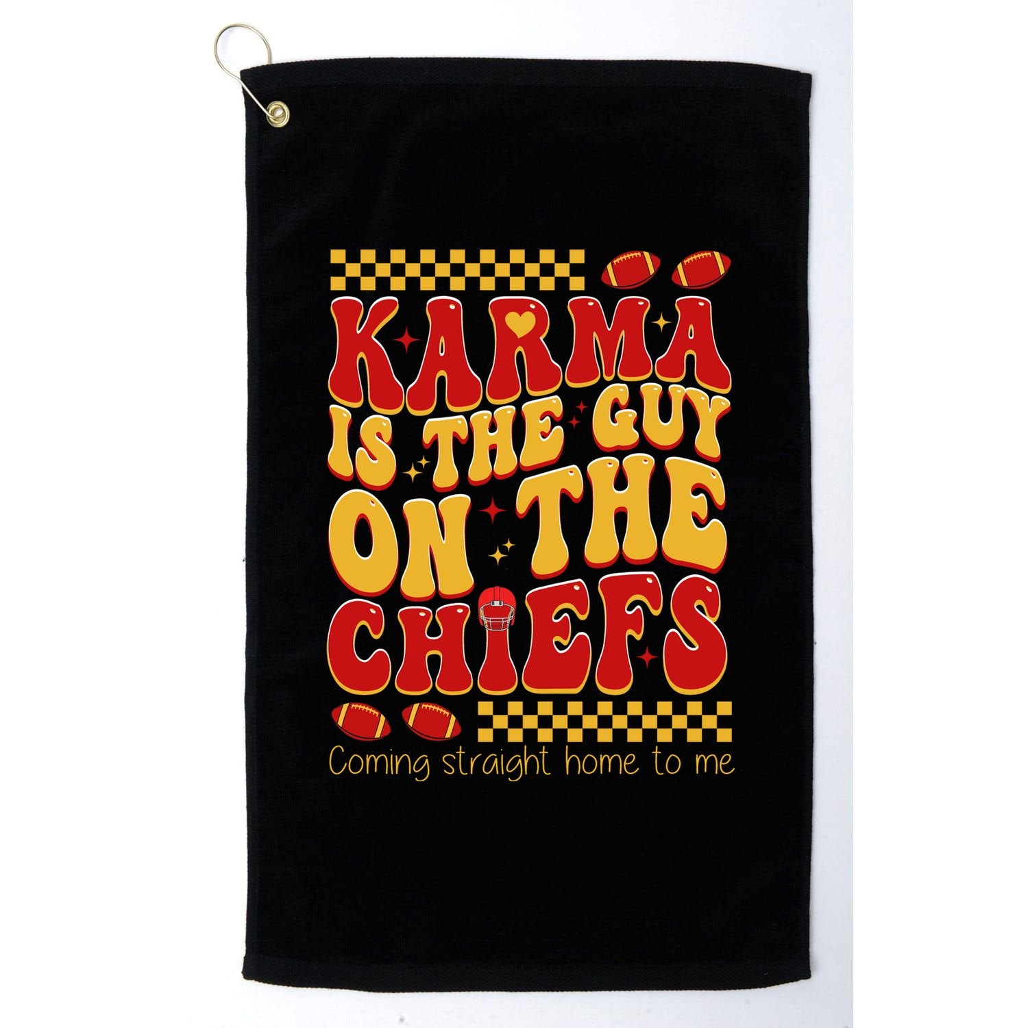 Karma Is The Guy Coming Straight Home To Me Retro Groovy Football Platinum Collection Golf Towel