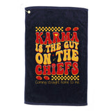 Karma Is The Guy Coming Straight Home To Me Retro Groovy Football Platinum Collection Golf Towel