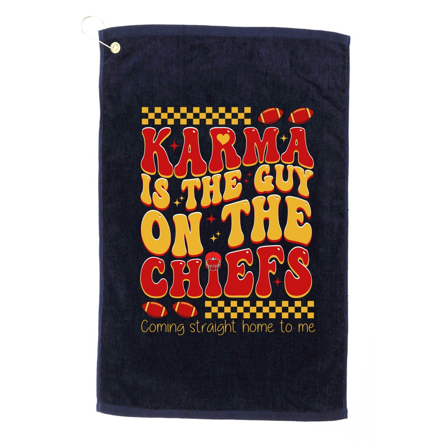 Karma Is The Guy Coming Straight Home To Me Retro Groovy Football Platinum Collection Golf Towel