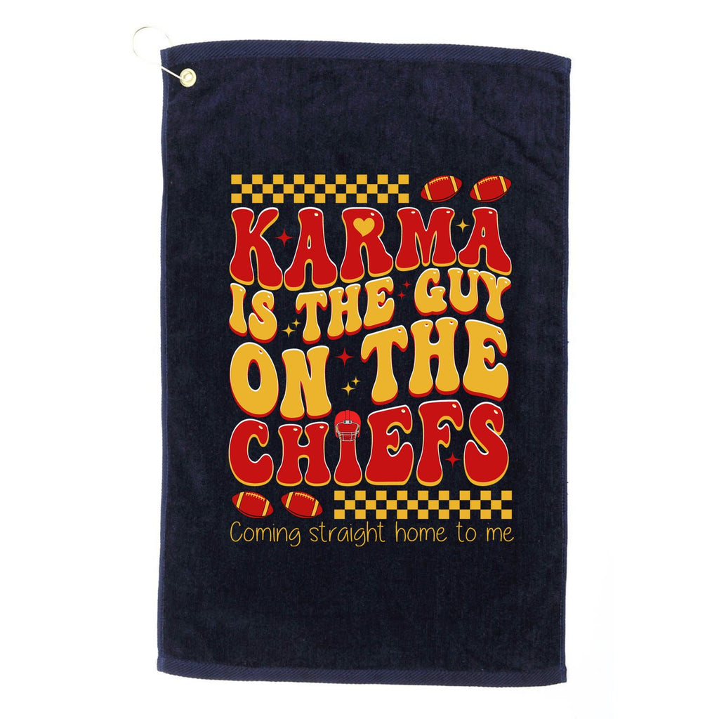 Karma Is The Guy Coming Straight Home To Me Retro Groovy Football Platinum Collection Golf Towel