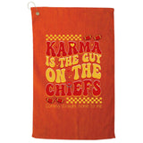 Karma Is The Guy Coming Straight Home To Me Retro Groovy Football Platinum Collection Golf Towel