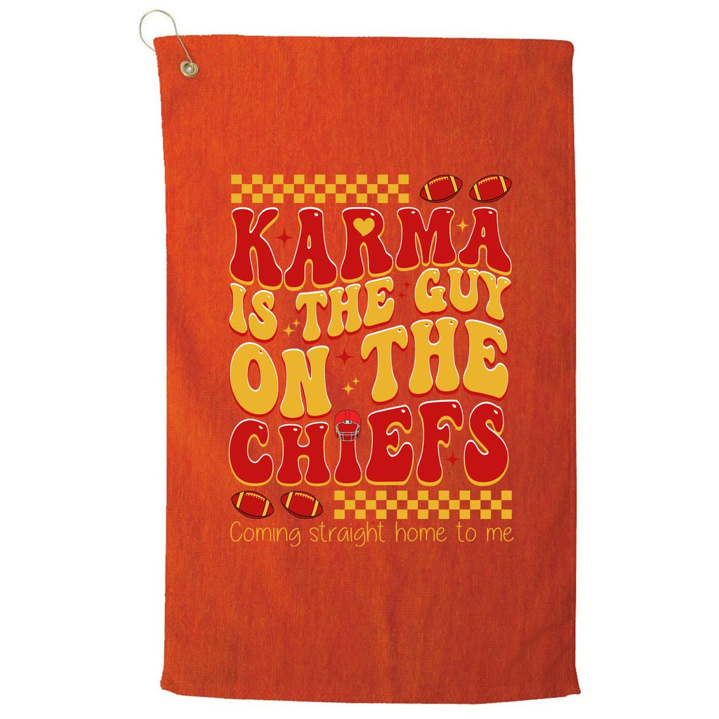 Karma Is The Guy Coming Straight Home To Me Retro Groovy Football Platinum Collection Golf Towel