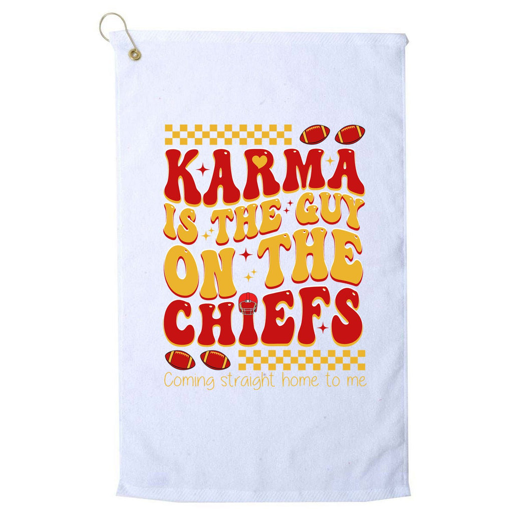 Karma Is The Guy Coming Straight Home To Me Retro Groovy Football Platinum Collection Golf Towel