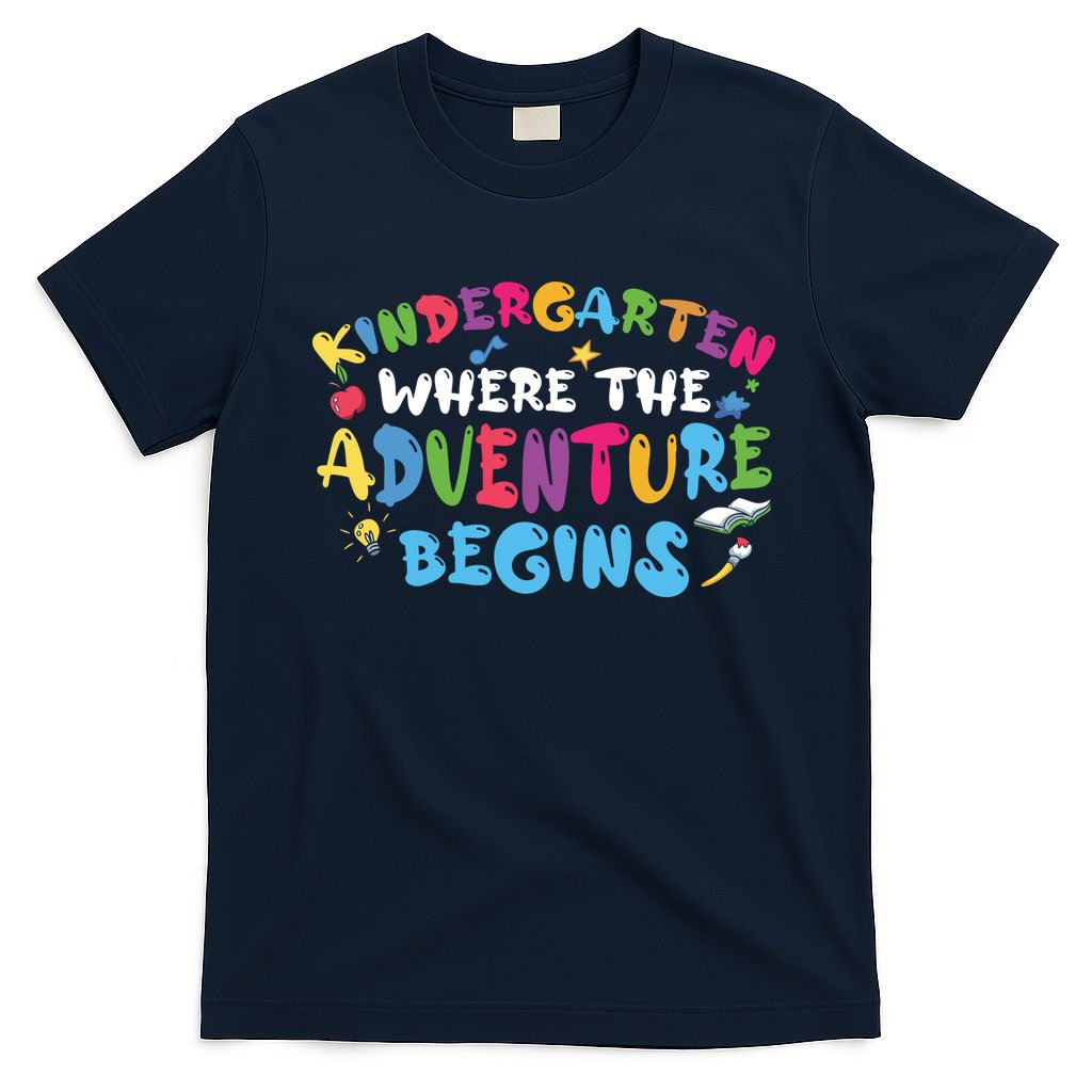 Kindergarten Where The Adventure Begins Back To School First Day Of School T-Shirt