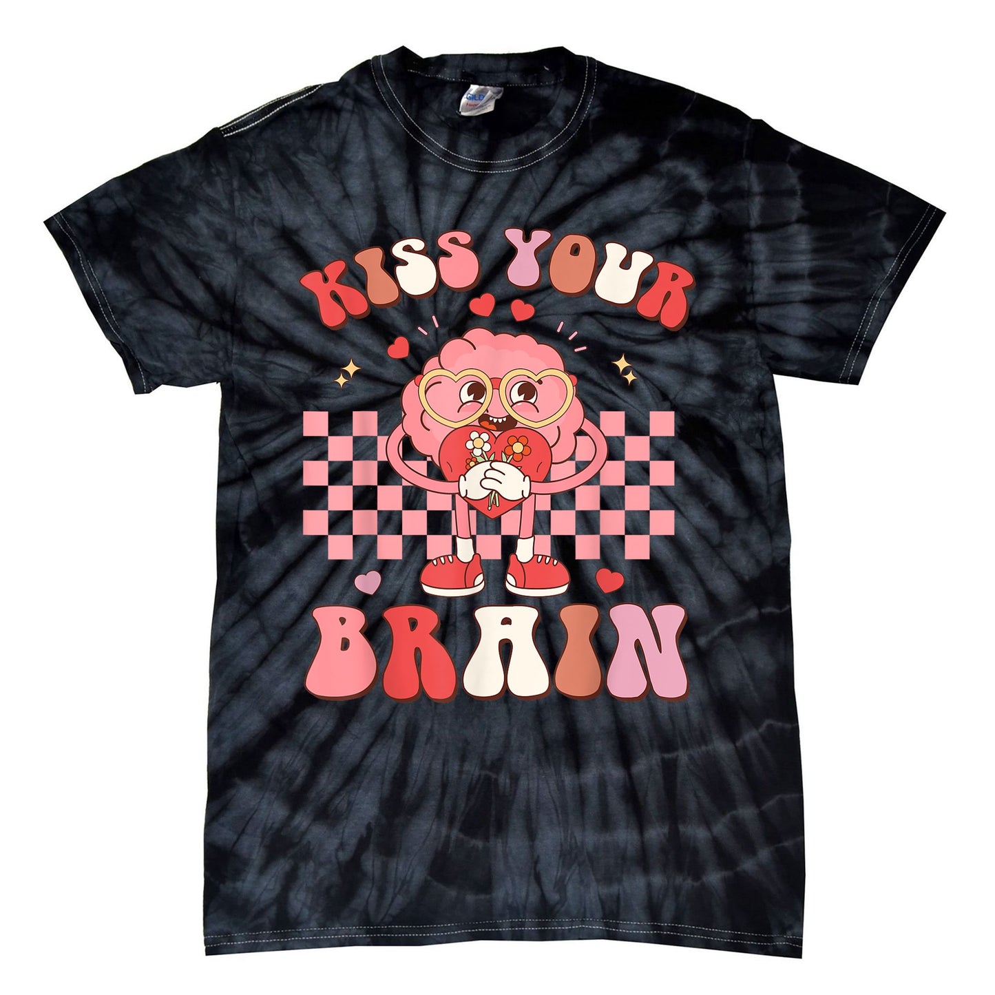 Kiss Your Brain Retro Valentines Day Valentine Teacher Squad Tie-Dye T-Shirt