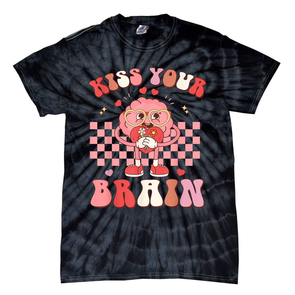 Kiss Your Brain Retro Valentines Day Valentine Teacher Squad Tie-Dye T-Shirt