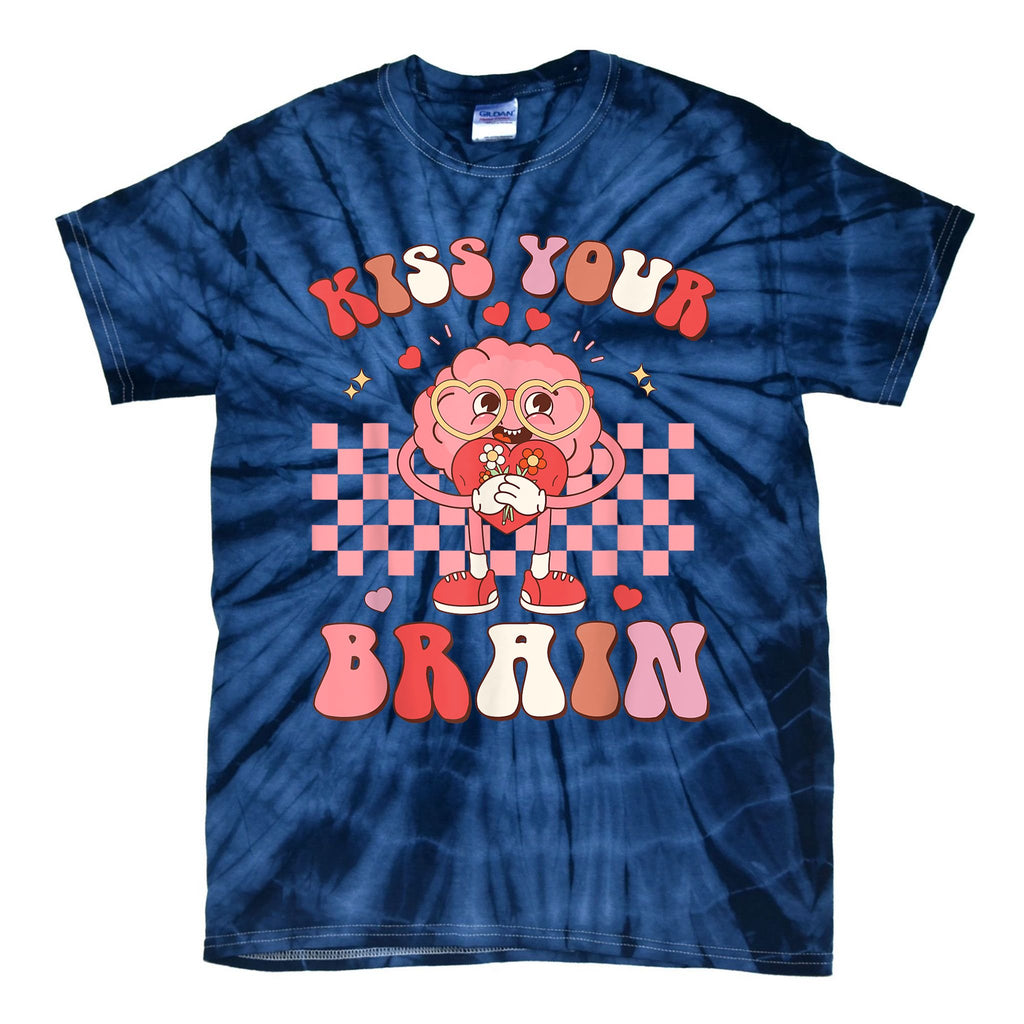 Kiss Your Brain Retro Valentines Day Valentine Teacher Squad Tie-Dye T-Shirt