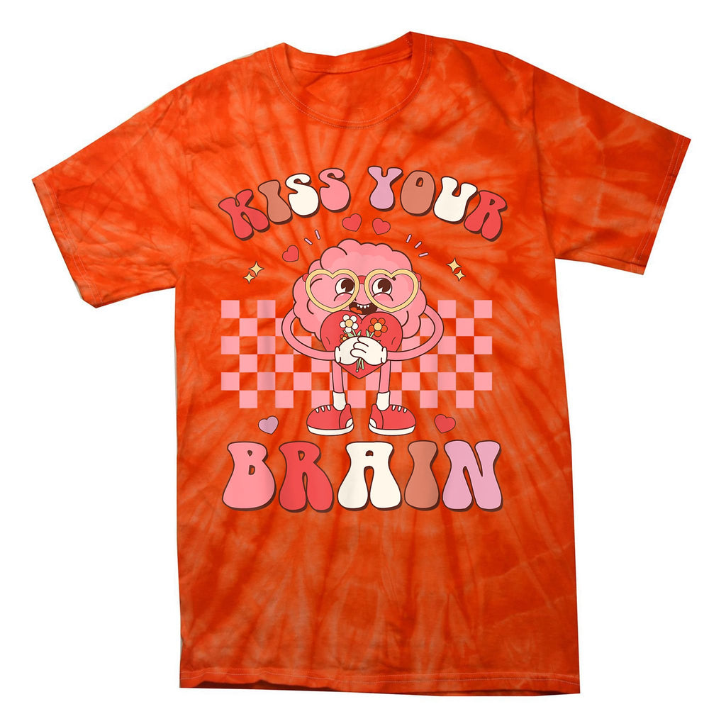 Kiss Your Brain Retro Valentines Day Valentine Teacher Squad Tie-Dye T-Shirt