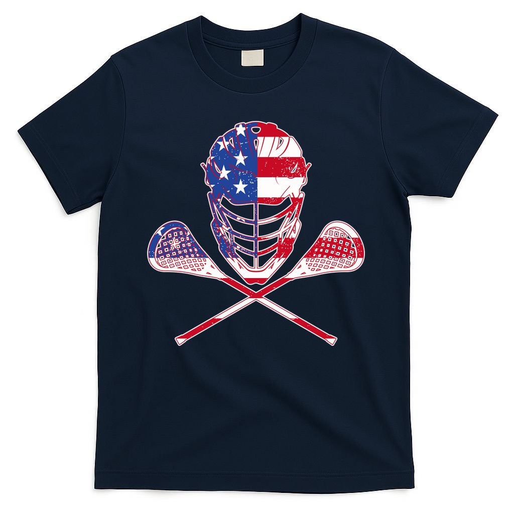 Lacrosse Sport Fan USA American Flag T-Shirt