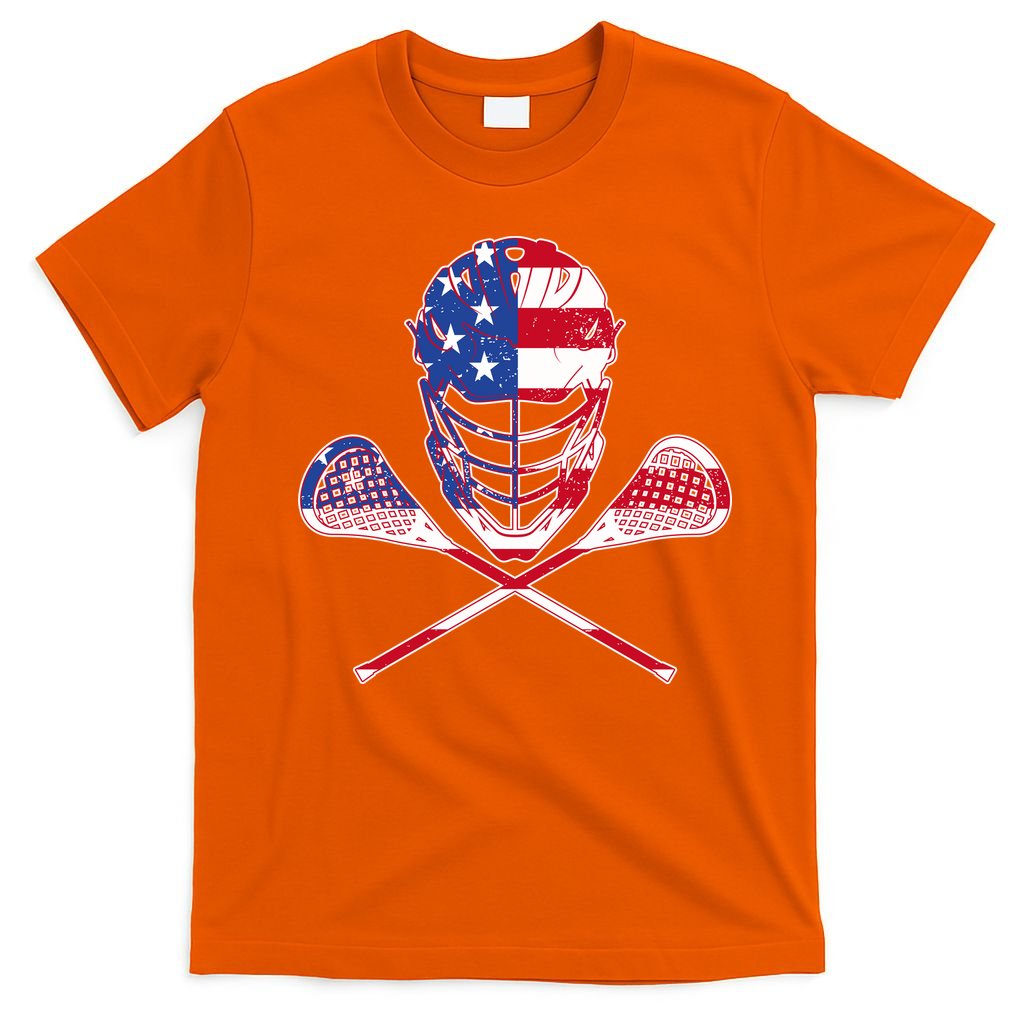 Lacrosse Sport Fan USA American Flag T-Shirt