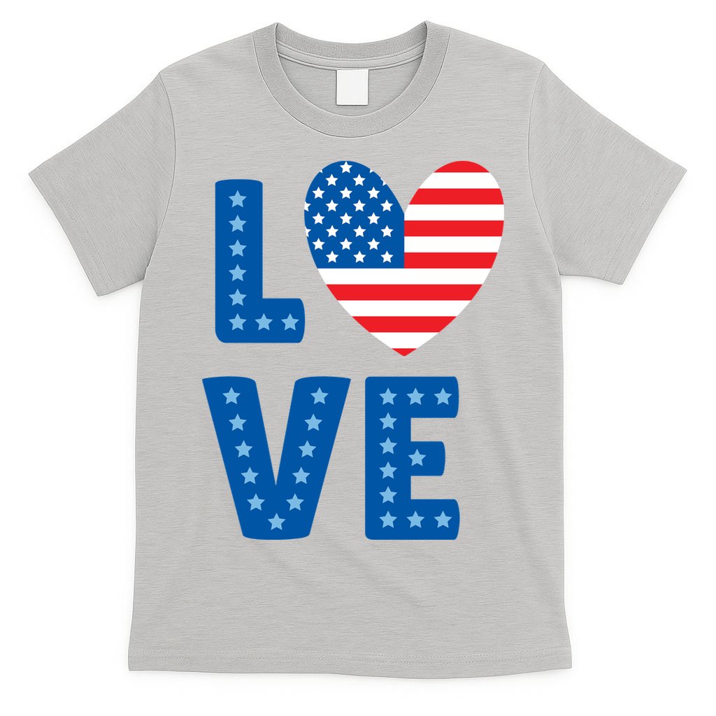 Love American Flag Heart 4th Of July T-Shirt