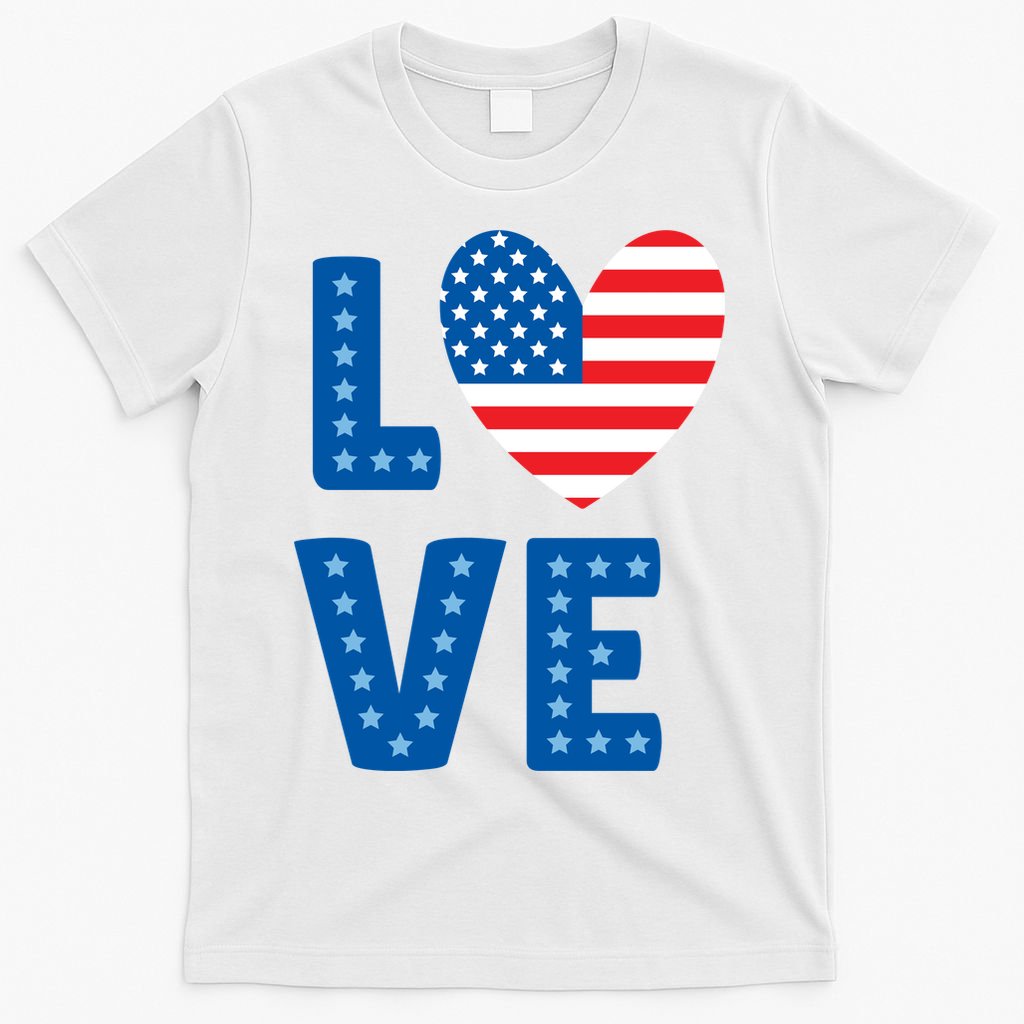 Love American Flag Heart 4th Of July T-Shirt