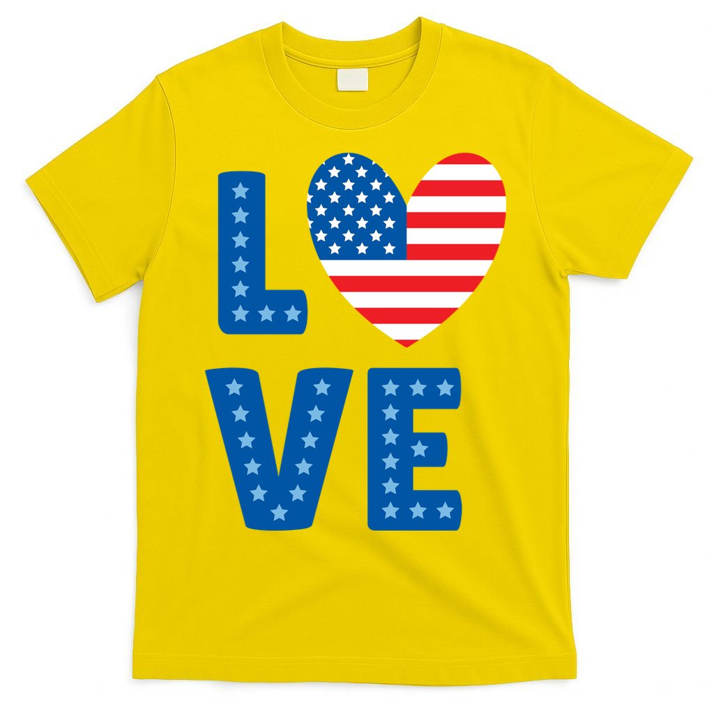 Love American Flag Heart 4th Of July T-Shirt