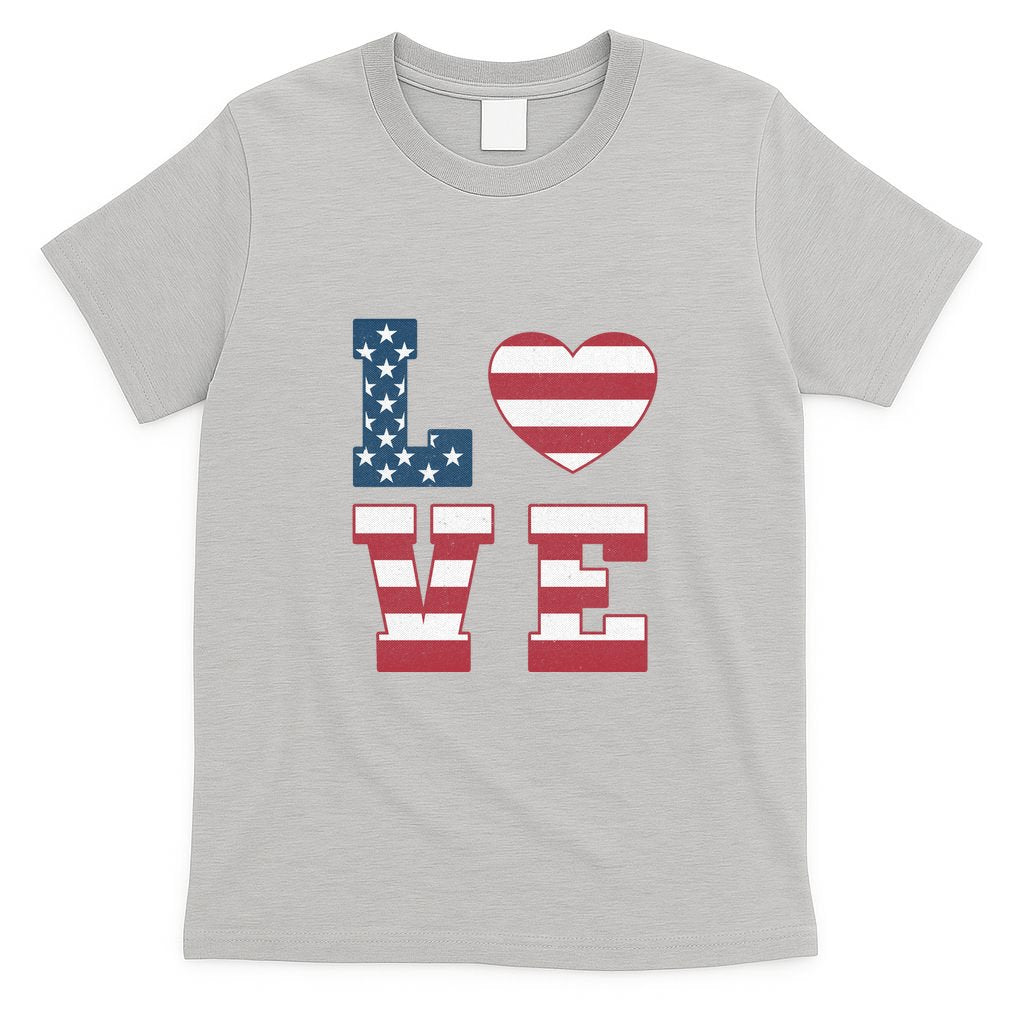 Love American Flag 4th Of July Patriotic American Women T-Shirt