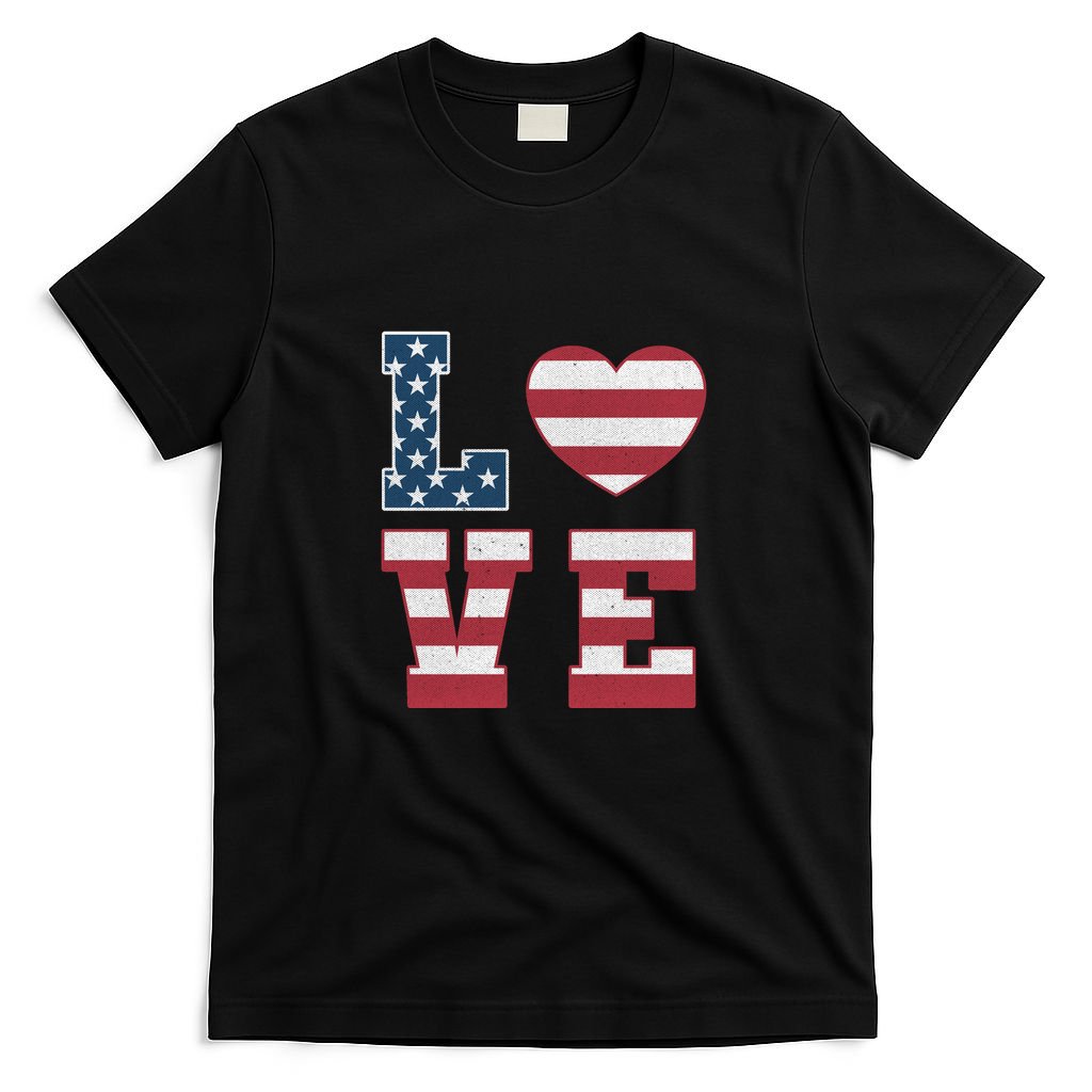 Love American Flag 4th Of July Patriotic American Women T-Shirt