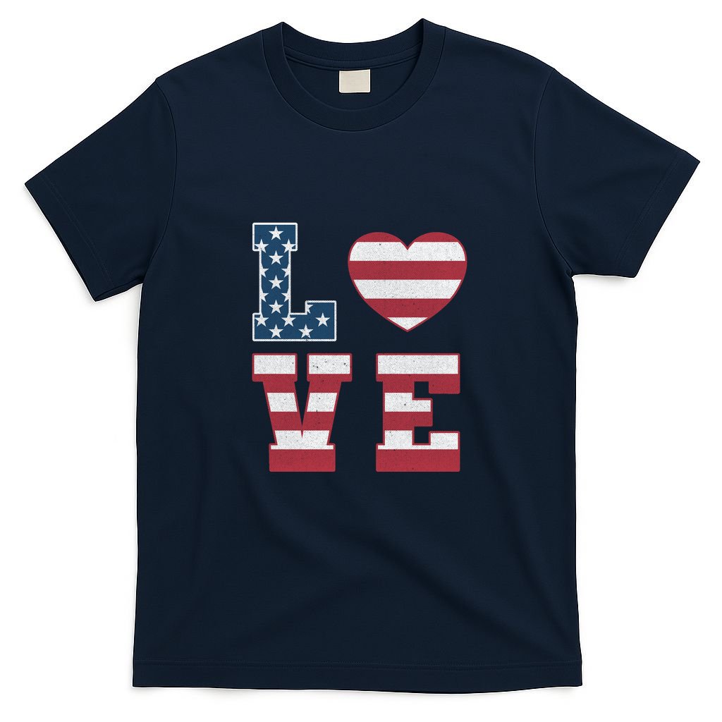 Love American Flag 4th Of July Patriotic American Women T-Shirt